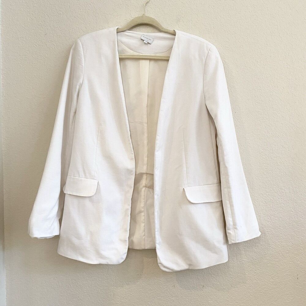 Reserved Open Front Blazer Ivory Size UK 10 EU38 Cotton Blend Lined Career